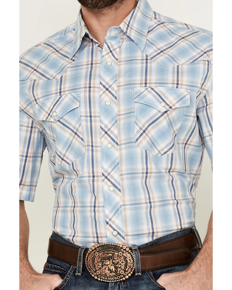 Wrangler 20X Men's Advanced Comfort Plaid Print Short Sleeve Snap Stretch Western Shirt
