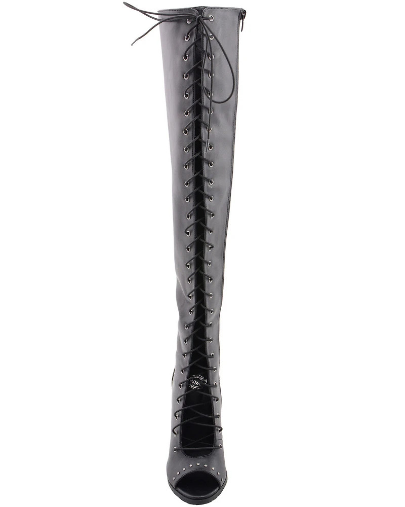 Milwaukee Leather Women's Open Toe Front Knee High Boots - Round