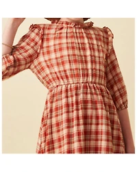 Hayden Girls' Plaid Print Ruffle Puff Sleeve Midi Dress