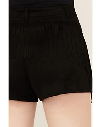 Blue B Women's Mid Rise Faux Suede Studded Fringe Shorts