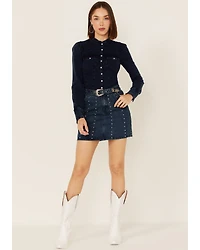 Rock & Roll Denim Women's Dark Wash Studded Belted Western Mini Skirt