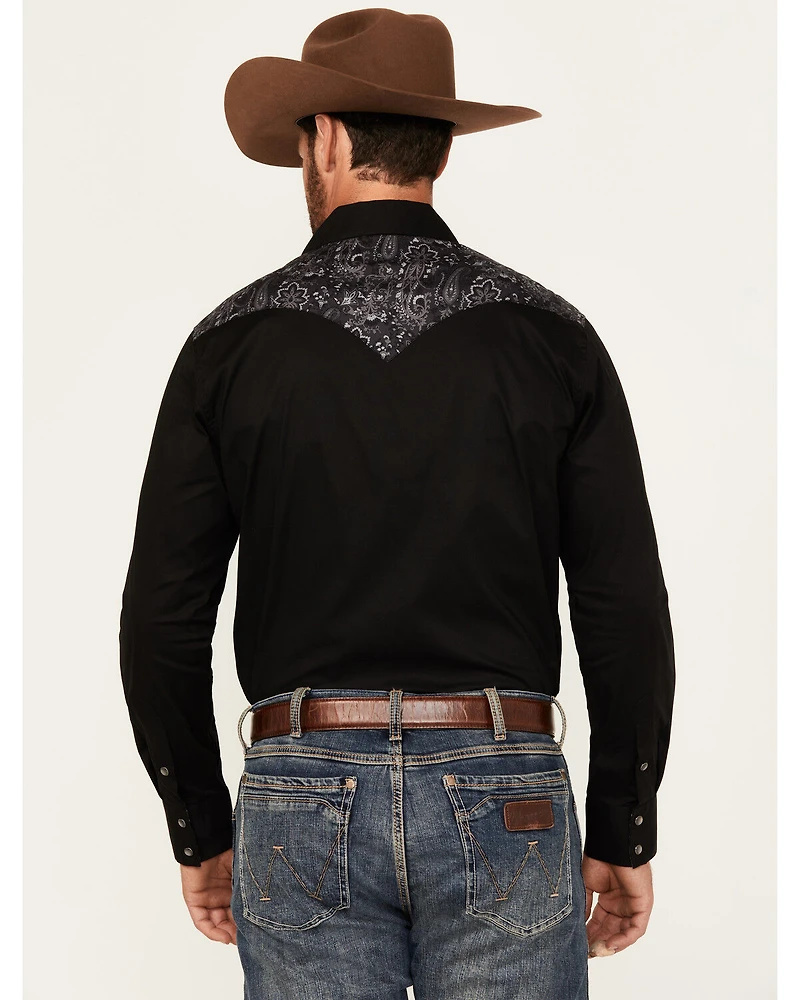 Rock & Roll Denim Men's Paisley Yoke Long Sleeve Pearl Snap Stretch Western Shirt