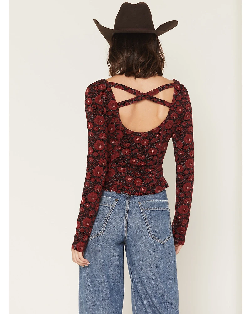 Rock & Roll Denim Women's Floral Print Long Sleeve Top