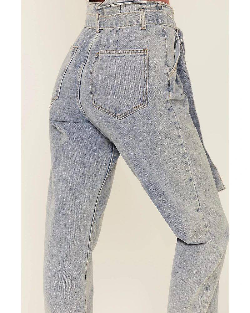 Wishlist Women's Acid Wash Tie Waist High Rise Jeans