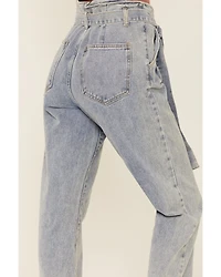 Wishlist Women's Acid Wash Tie Waist High Rise Jeans