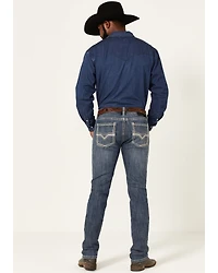 Rock & Roll Denim Men's Rifle Medium Wash Leather Pocket Stretch Straight Skinny Jeans