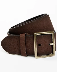 Brothers and Sons Men's Brass Buckle & Roughout Leather Belt