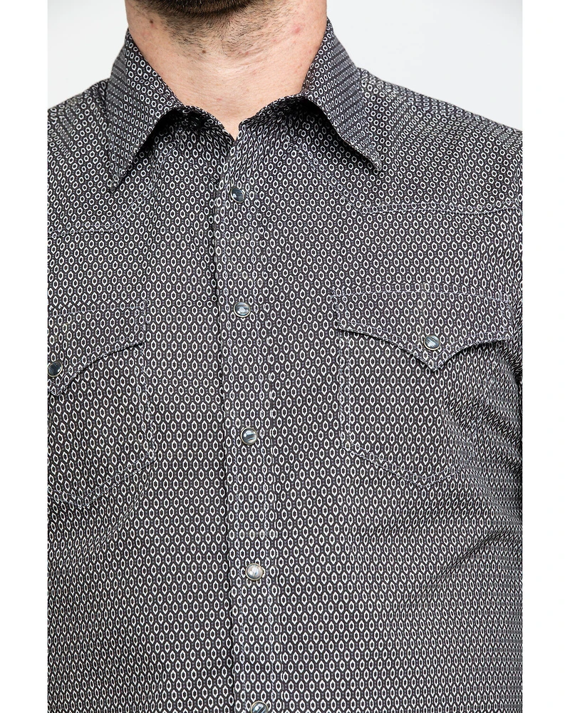 Rock & Roll Denim Men's Brown Washed Poplin Print Long Sleeve Western Shirt