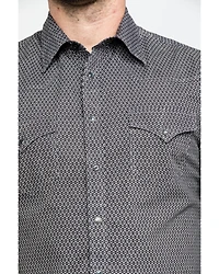 Rock & Roll Denim Men's Brown Washed Poplin Print Long Sleeve Western Shirt