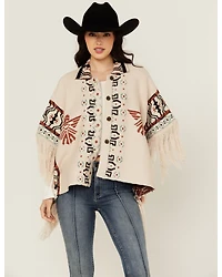 Idyllwind Women's Flyaway Southwestern Print Fringe Button-Down Poncho