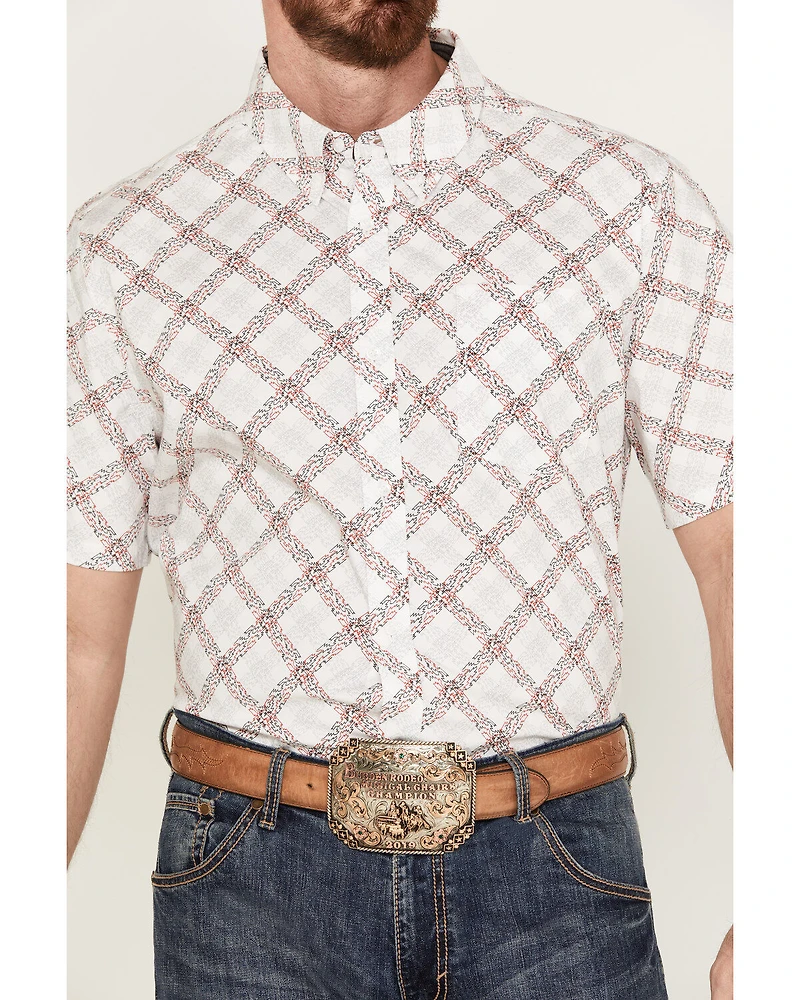 RANK 45® Men's Biased Abstract Plaid Print Short Sleeve Button-Down Western Shirt