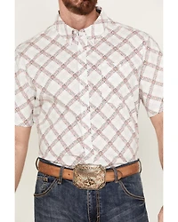 RANK 45® Men's Biased Abstract Plaid Print Short Sleeve Button-Down Western Shirt
