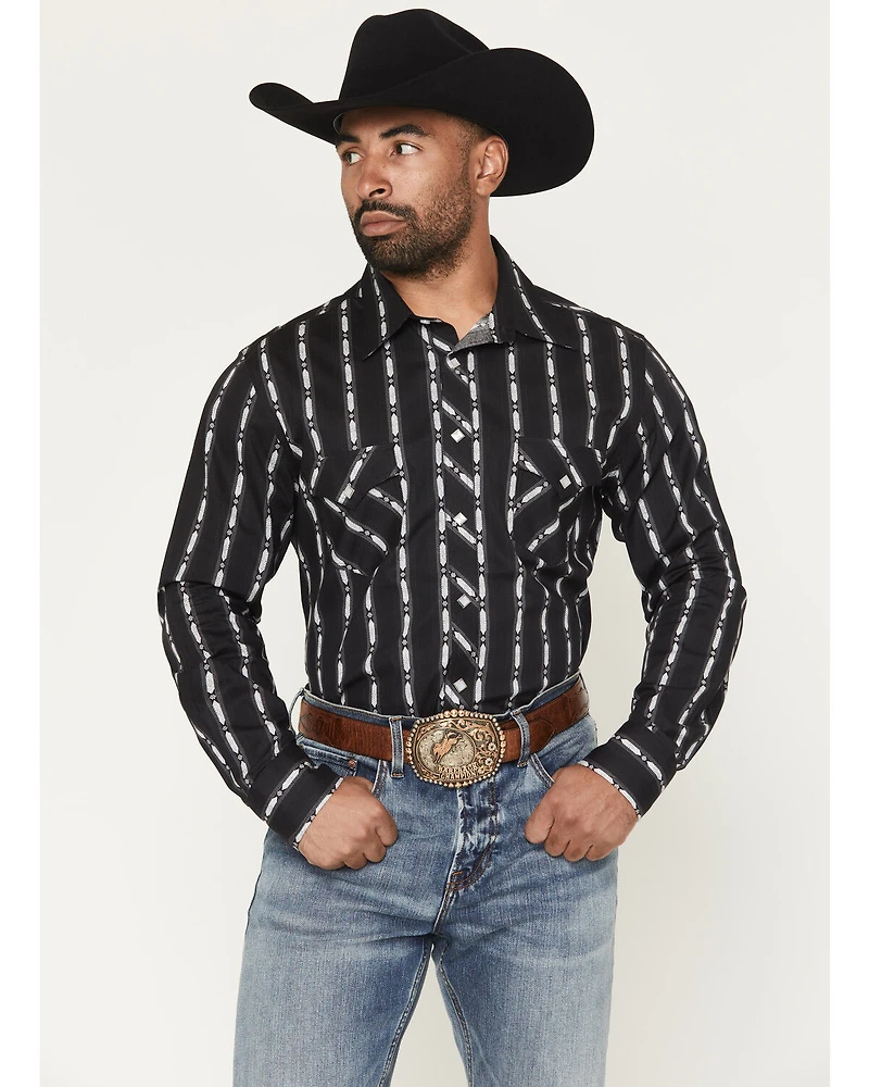 Rock & Roll Denim Men's Striped Print Long Sleeve Snap Stretch Western Shirt