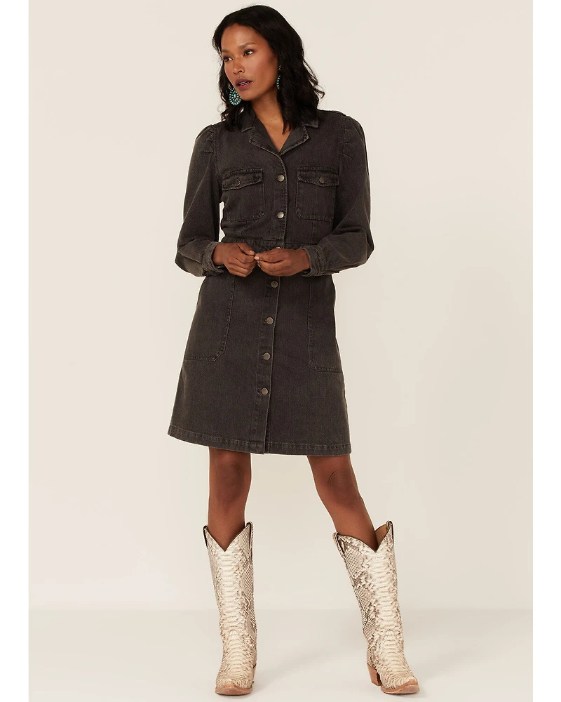 Velvet Heart Women's Long Sleeve Button-Down Denim Mini Dress