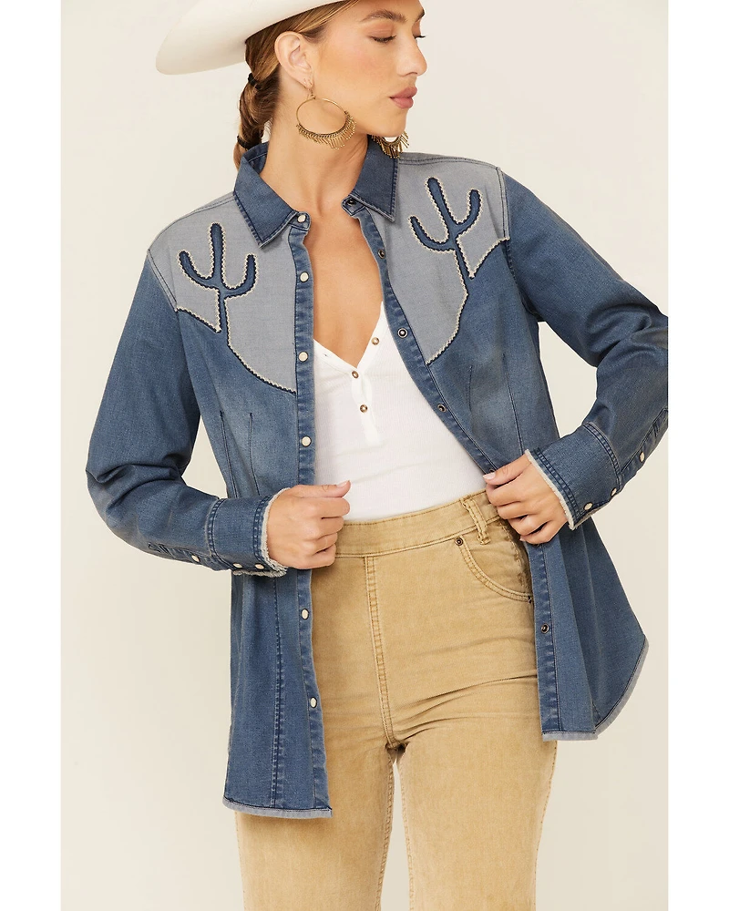 Tasha Polizzi Women's Flara Indigo Cactus Long Sleeve Shirt