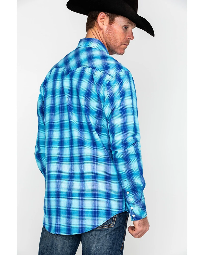 Rock & Roll Denim Men's Crinkle Washed Yarn Dye Plaid Long Sleeve Western Shirt