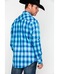 Rock & Roll Denim Men's Crinkle Washed Yarn Dye Plaid Long Sleeve Western Shirt