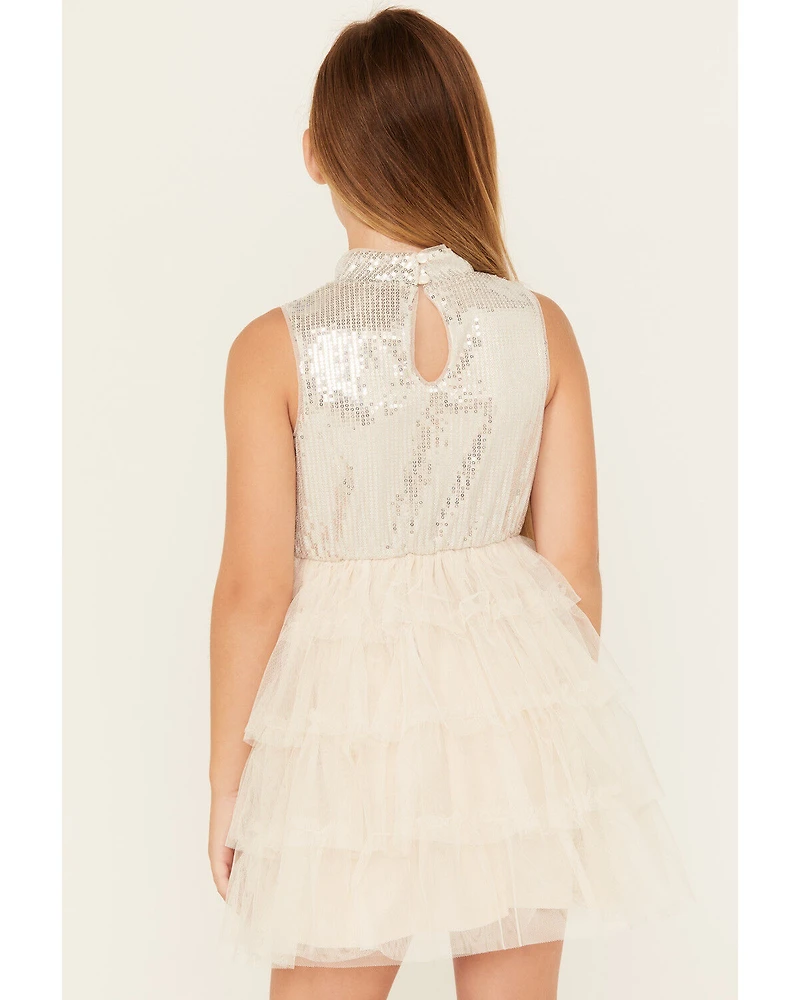 Sugar California Girls' Sequin Ruffle Sleeveless Dress