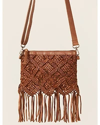 Shyanne Women's Western Heritage Woven Leather Fringe Crossbody Bag