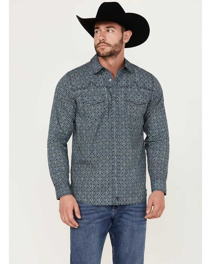 Moonshine Spirit Men's Old Fashioned Medallion Print Long Sleeve Pearl Snap Western Shirt