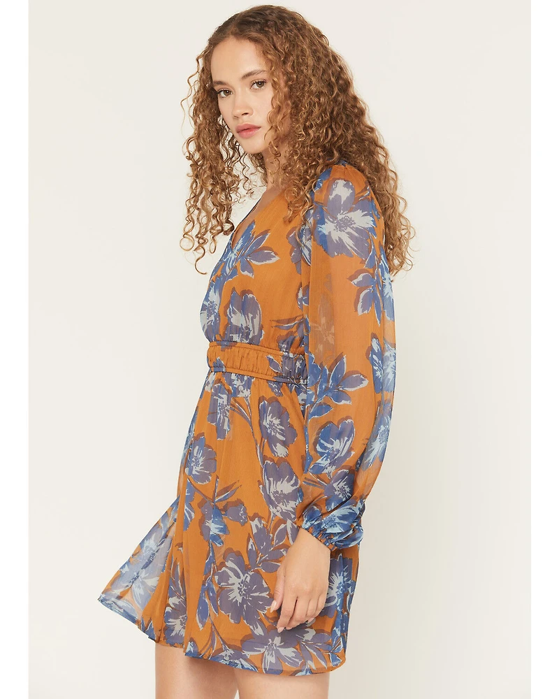 Shyanne Women's Floral Print Long Sleeve Chiffon Mini Dress