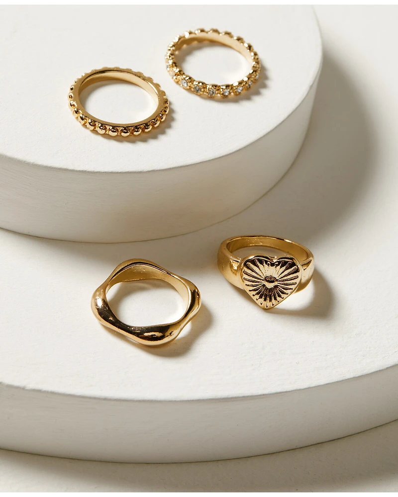 Shyanne Women's Gold Heart Ring Set - 4 Piece