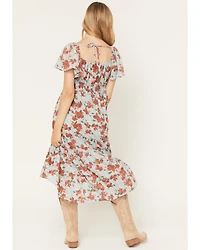 Wild Moss Women's Floral Print Ruffle Midi Dress
