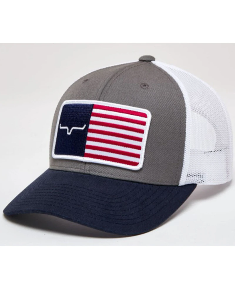 Kimes Ranch Men's American Flag Logo Patch Mesh Back Trucker Cap