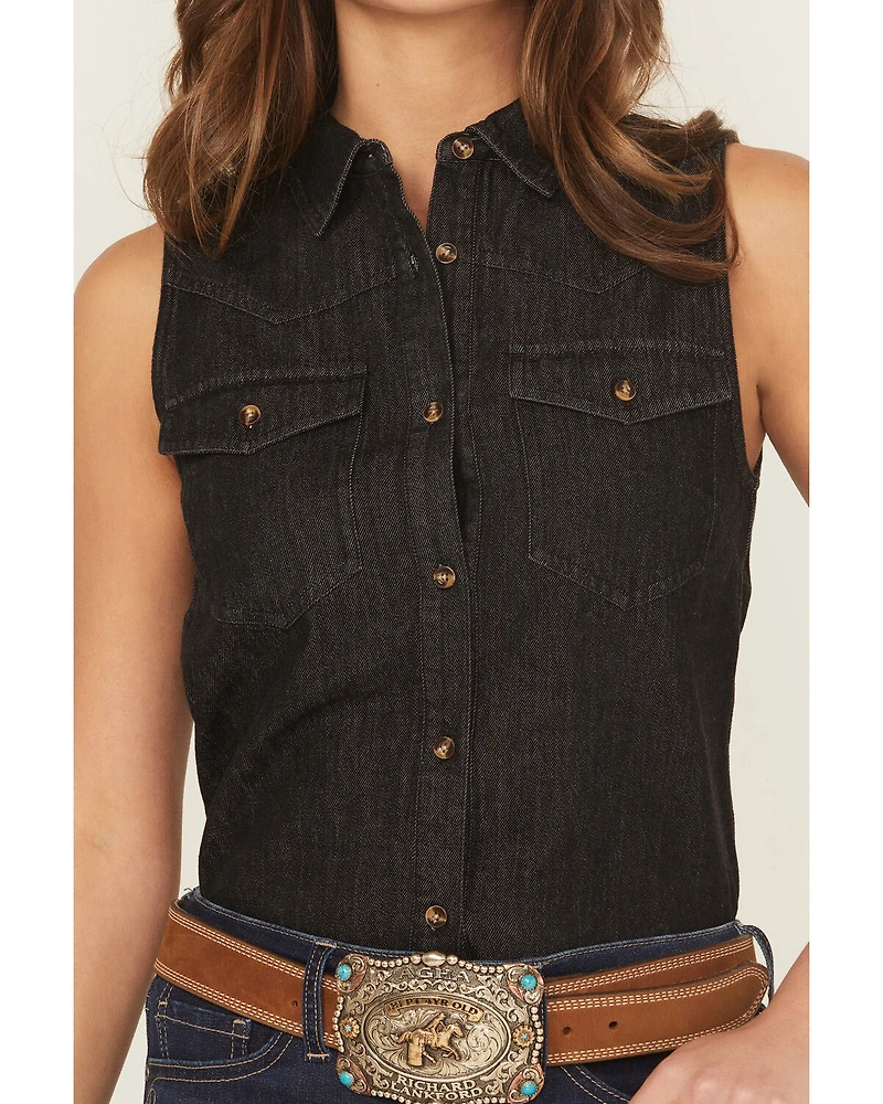 Shyanne Women's Chambray Sleeveless Button-Down Western Shirt