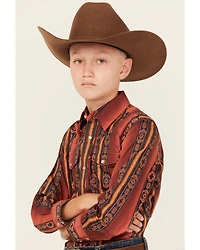 Wrangler Boys' Southwestern Striped Long Sleeve Pearl Snap Western Shirt