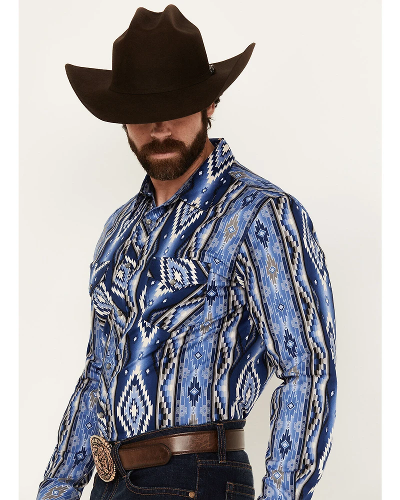 Rock & Roll Denim Men's Southwestern Striped Long Sleeve Pearl Snap Stretch Western Shirt