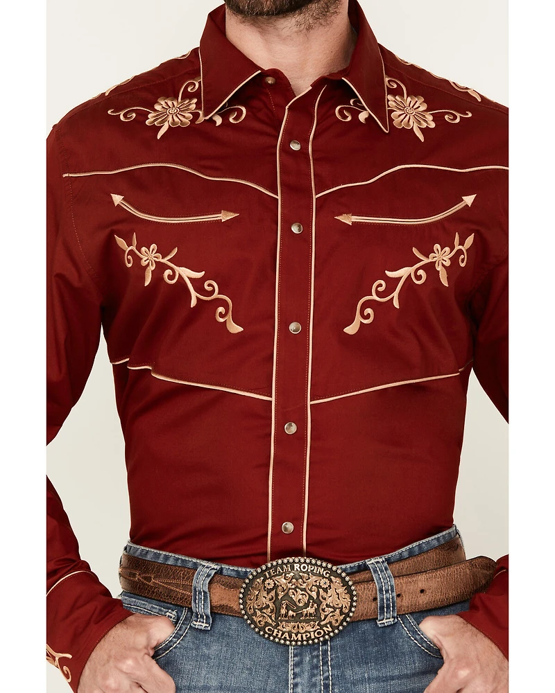 Wrangler Men's Rodeo Ben Embroidered Long Sleeve Snap Western Shirt