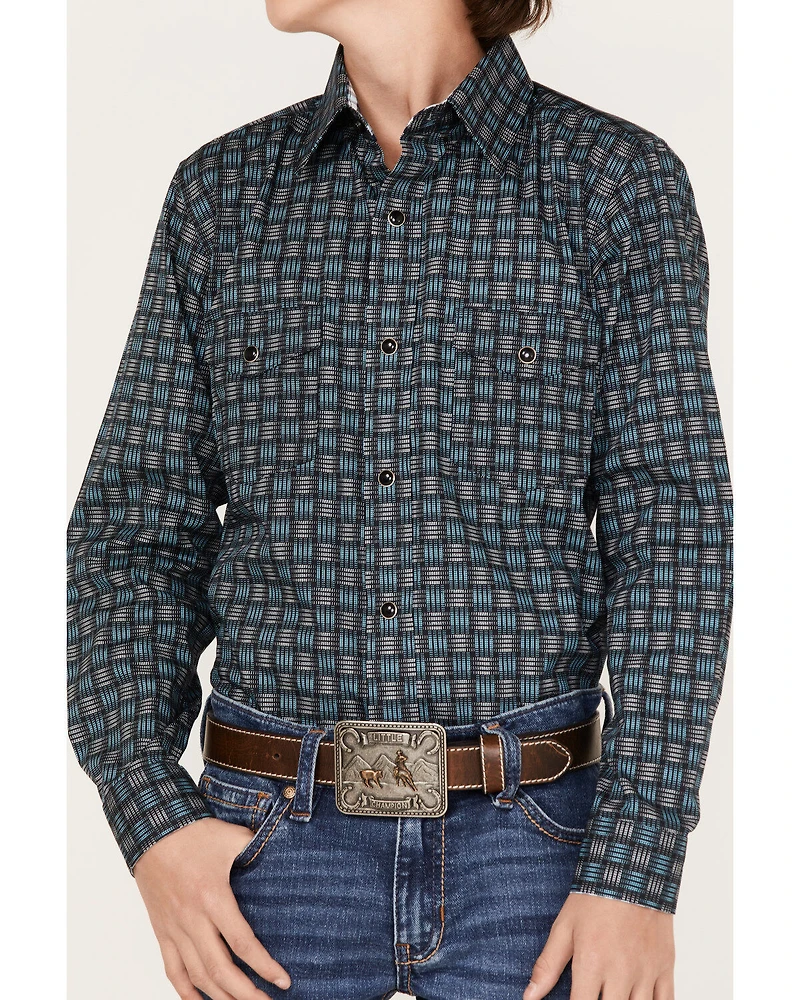 Panhandle Boys' Woven Stripe Print Long Sleeve Western Snap Shirt