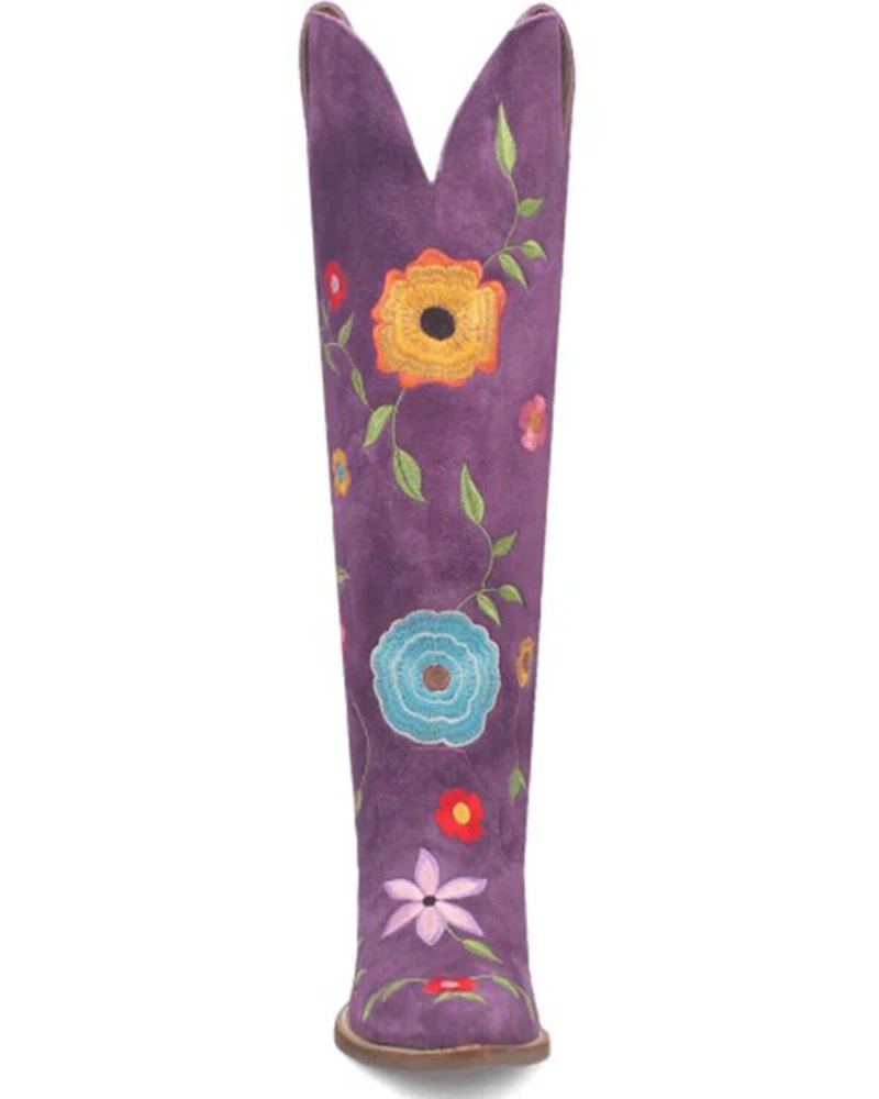 Dingo Women's Flower Power Suede Tall Western Boots - Snip Toe