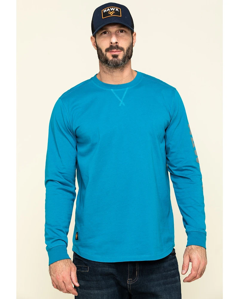 Hawx Men's Teal Sleeve Logo Long Work T-Shirt