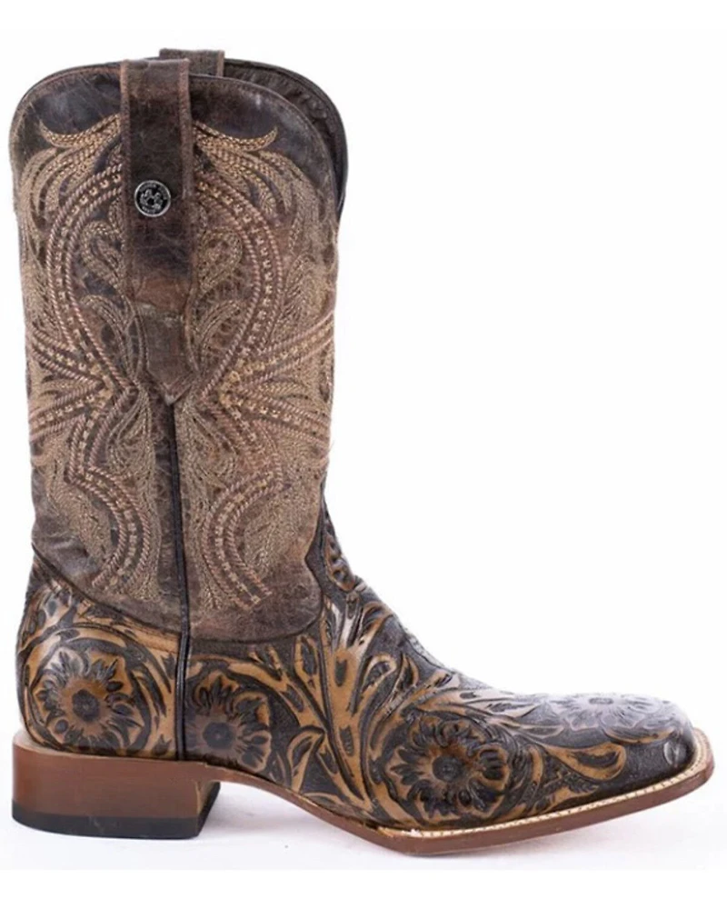 Tanner Mark Men's Hand Tooled Western Boots - Broad Square Toe