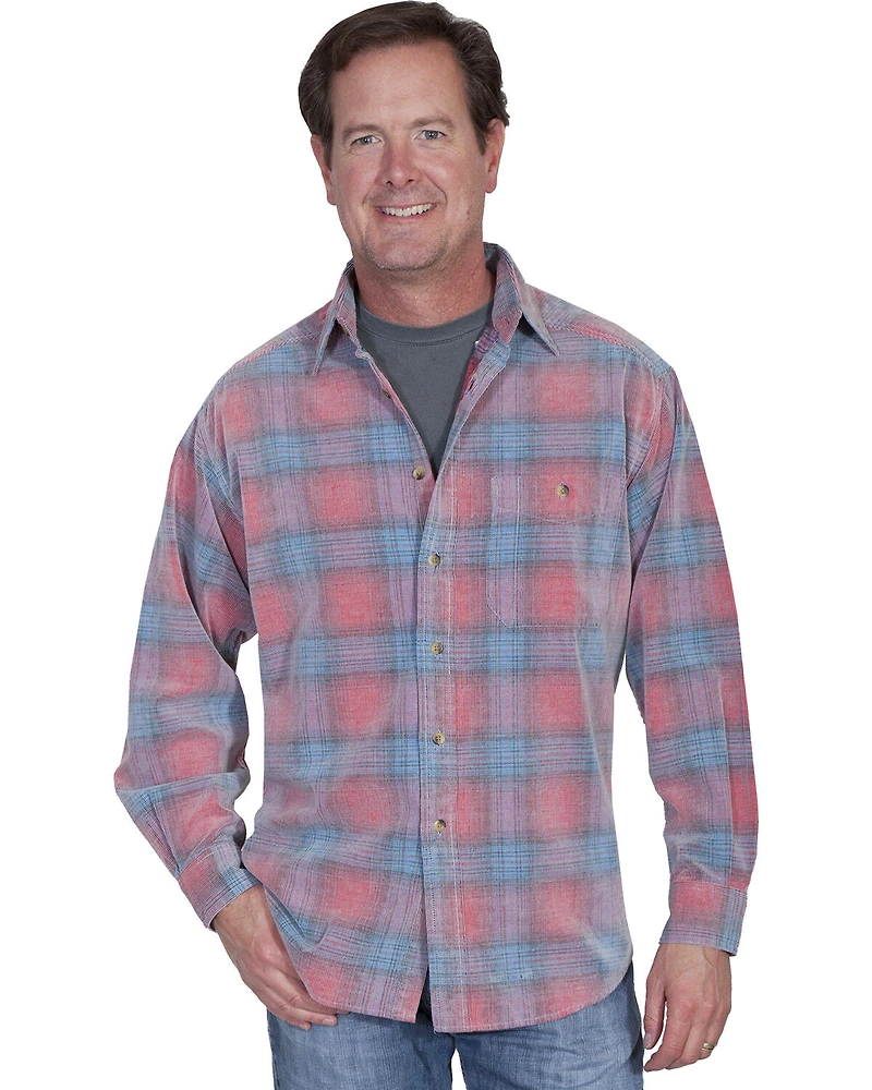 Scully Men's Yard Dye Corduroy Plaid Print Long Sleeve Button Down Western Shirt