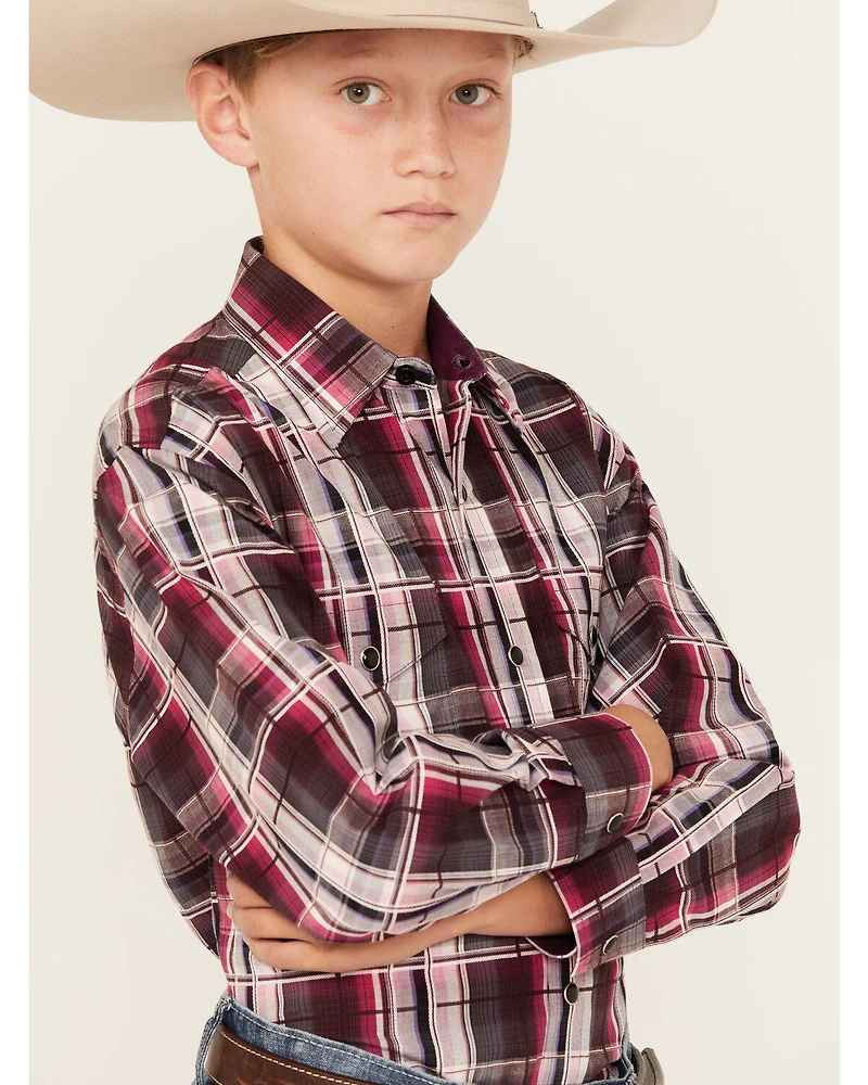 Panhandle Boys' Plaid Print Long Sleeve Snap Western Shirt