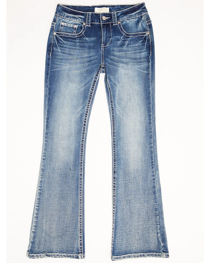 Shyanne Girls' Light Embroidered Faux Flap Pocket Bootcut Jeans