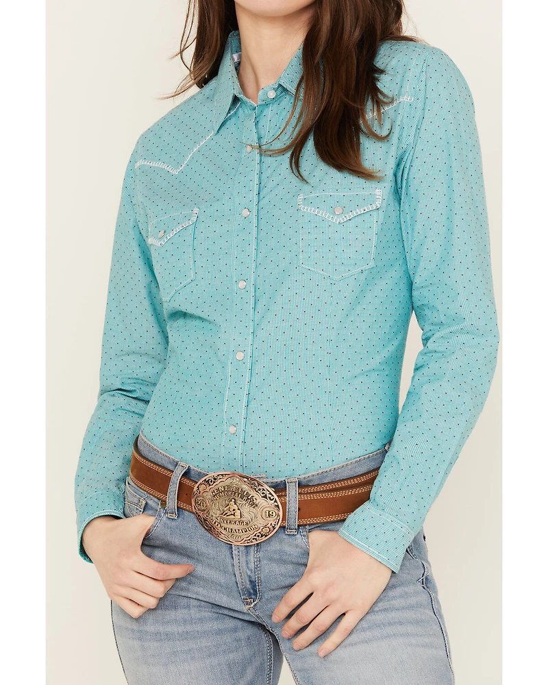 Rough Stock by Panhandle Women's Dobby Striped Long Sleeve Pearl Snap Western Shirt