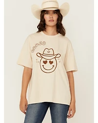 Blue B Women's Embroidered Smiley Rodeo Short Sleeve Graphic Tee