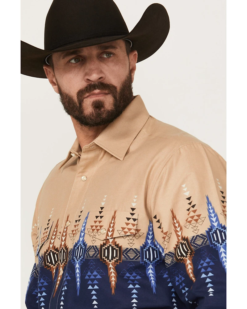 Panhandle Men's Southwestern Print Border Long Sleeve Snap Western Shirt