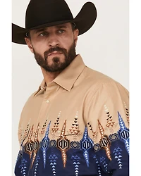 Panhandle Men's Southwestern Print Border Long Sleeve Snap Western Shirt