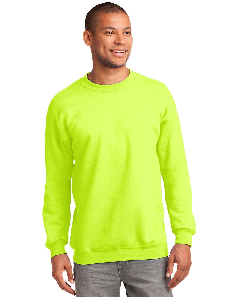 Port & Company Men's Safety Green 3X Essential Fleece Crew Work Pullover - Big
