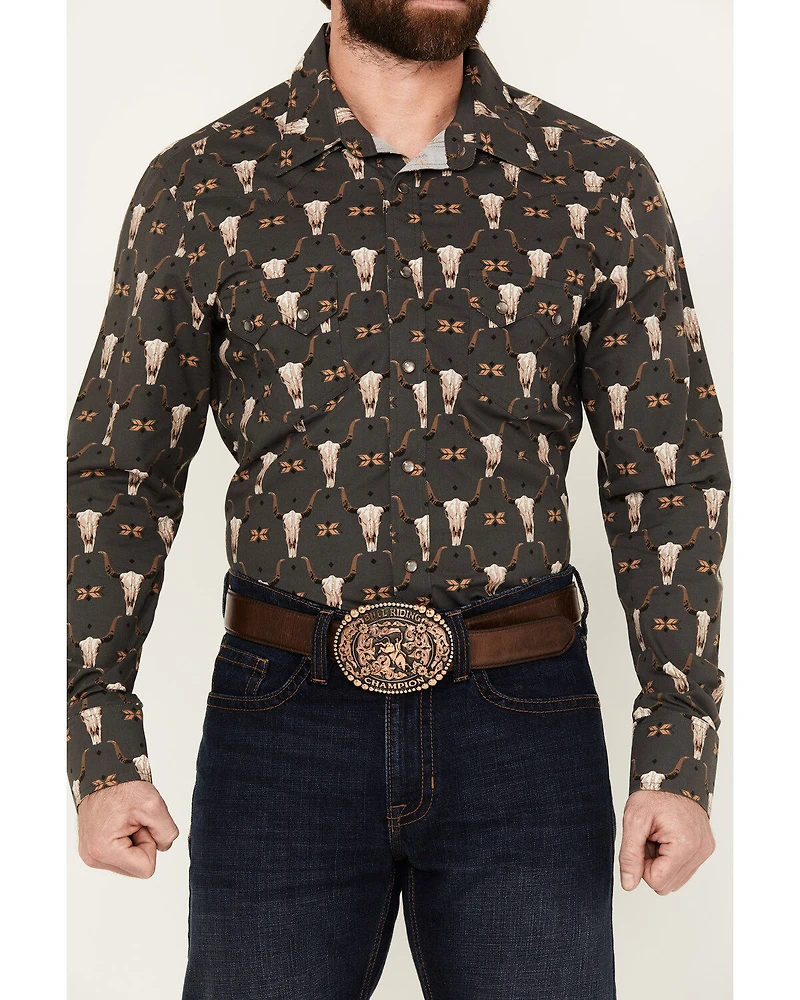 Rock & Roll Denim Men's Vintage '46 Steer Head Print Long Sleeve Pearl Snap Western Shirt