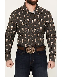 Rock & Roll Denim Men's Vintage '46 Steer Head Print Long Sleeve Pearl Snap Western Shirt