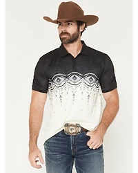 RANK 45® Men's Elko Southwestern Border Print Short Sleeve Button-Down Polo Shirt