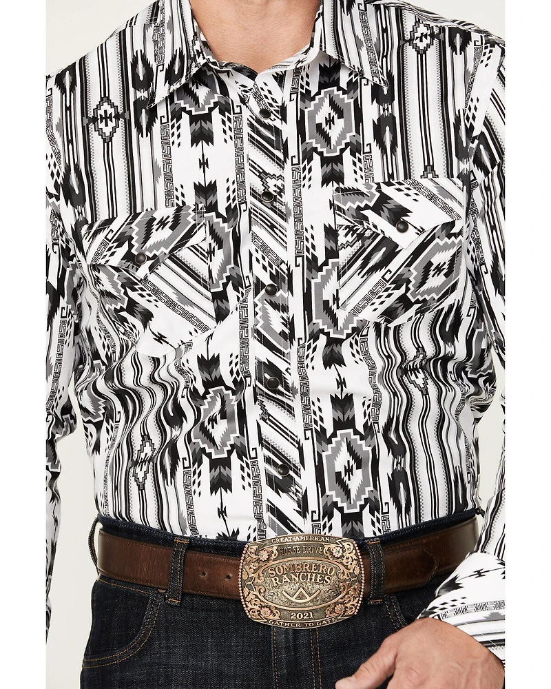 Rock & Roll Denim Men's Modern Fit Southwestern Print Long Sleeve Snap Stretch Western Shirt