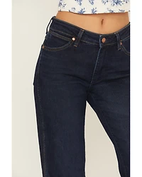 Wrangler Women's Dark Wash Mid Rise Weathered Rinse Heritage Flare Stretch Denim Jeans