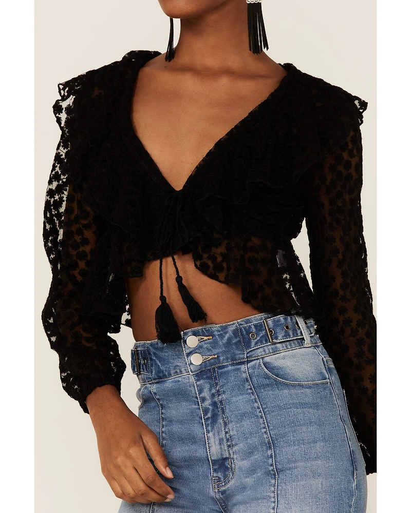 Saints & Hearts Women's Floral Lace Ruched Crop Top